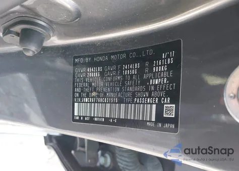 2017 Honda Accord Hybrid Touring from USA, damaged, VIN JHMCR6F76HC031515